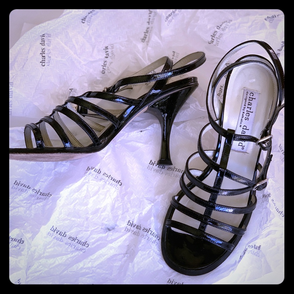 Blk Patent High-Heeled sandals by Charles David